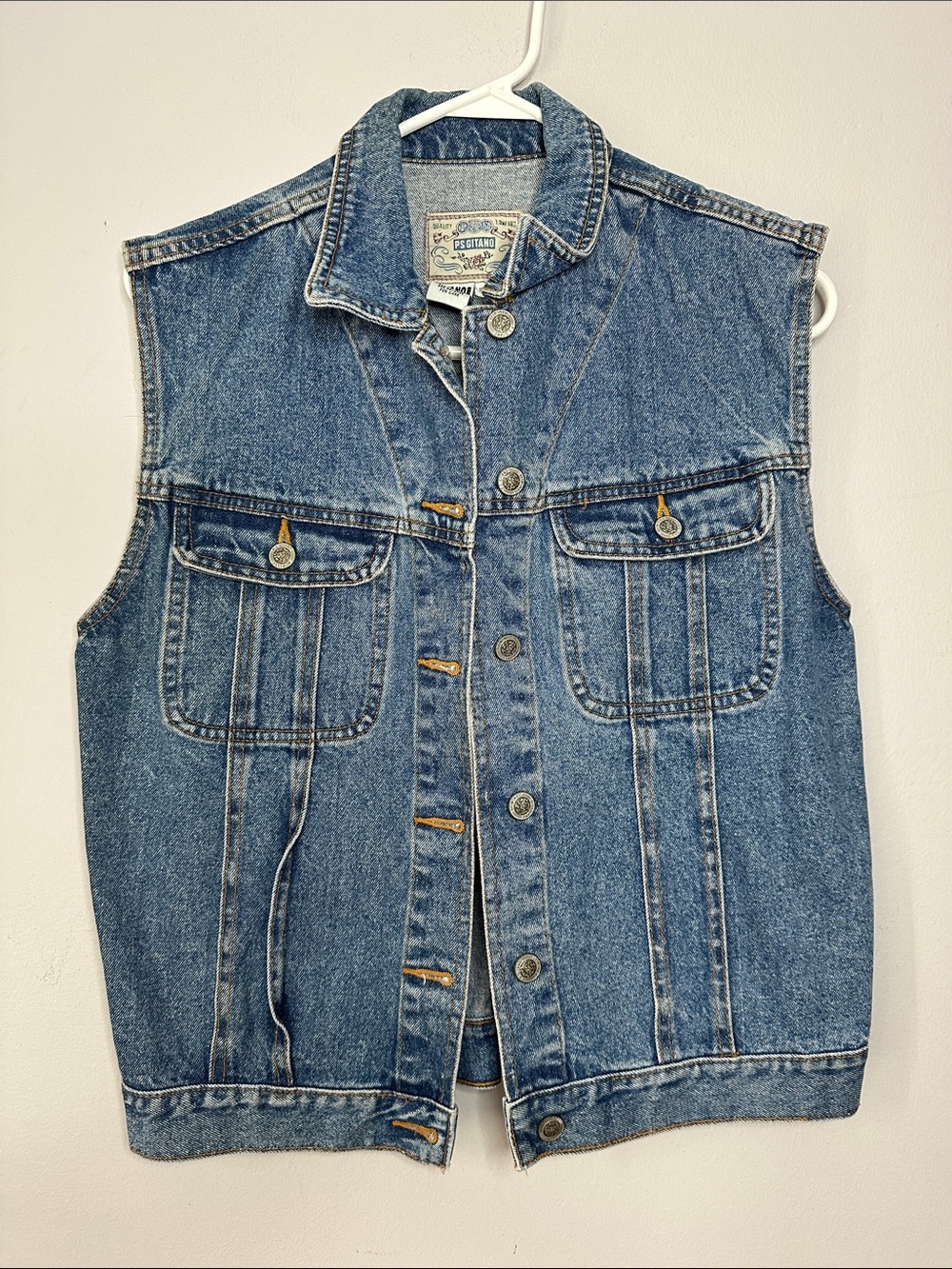 80's Vintage PS Gitano Women's Medium Jean Denim Button Up Vest Button Down